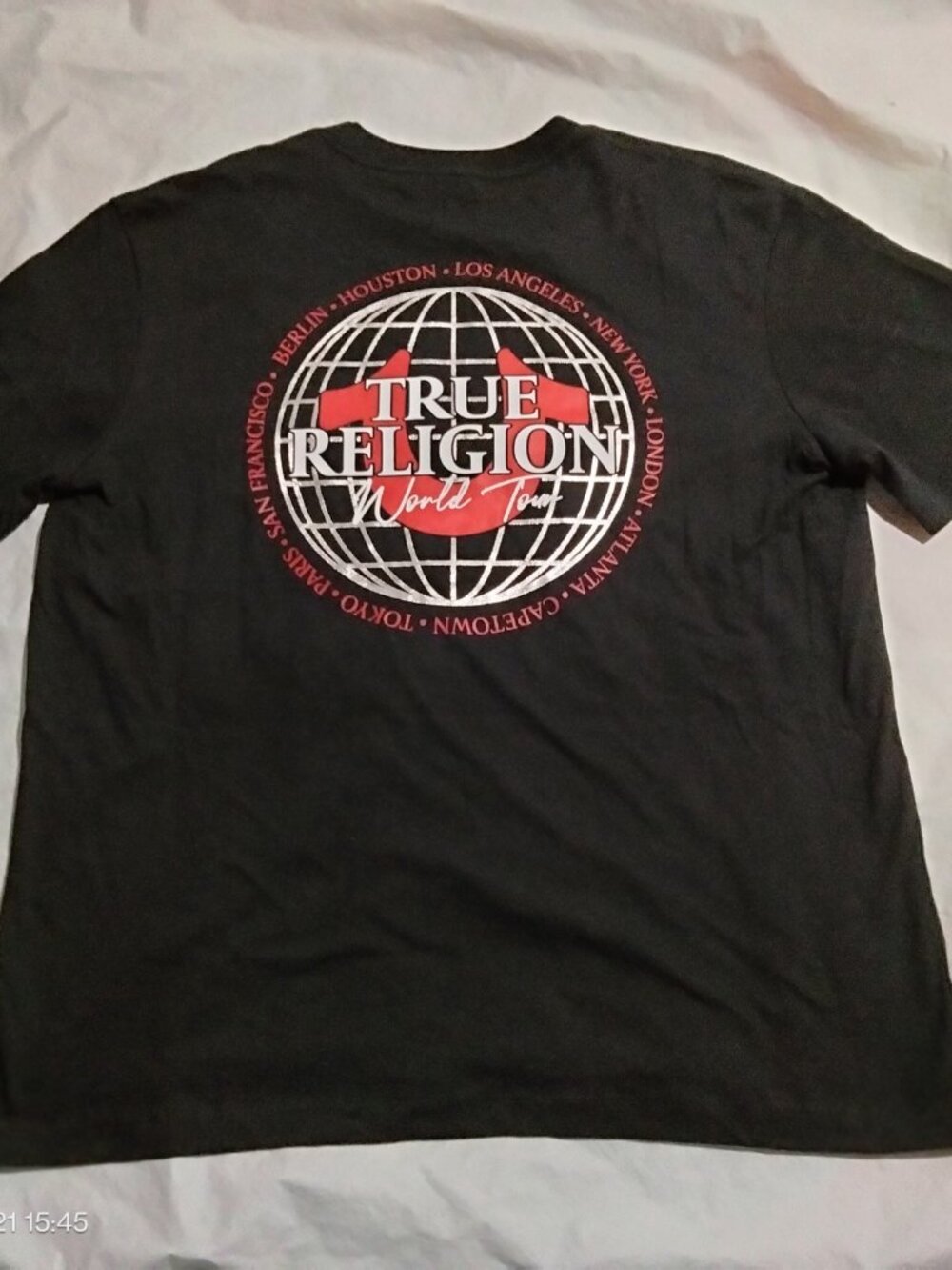 True Religion World Tour Graphic T-Shirt Mens XL Jet Black Globe Tee 701119 NWT